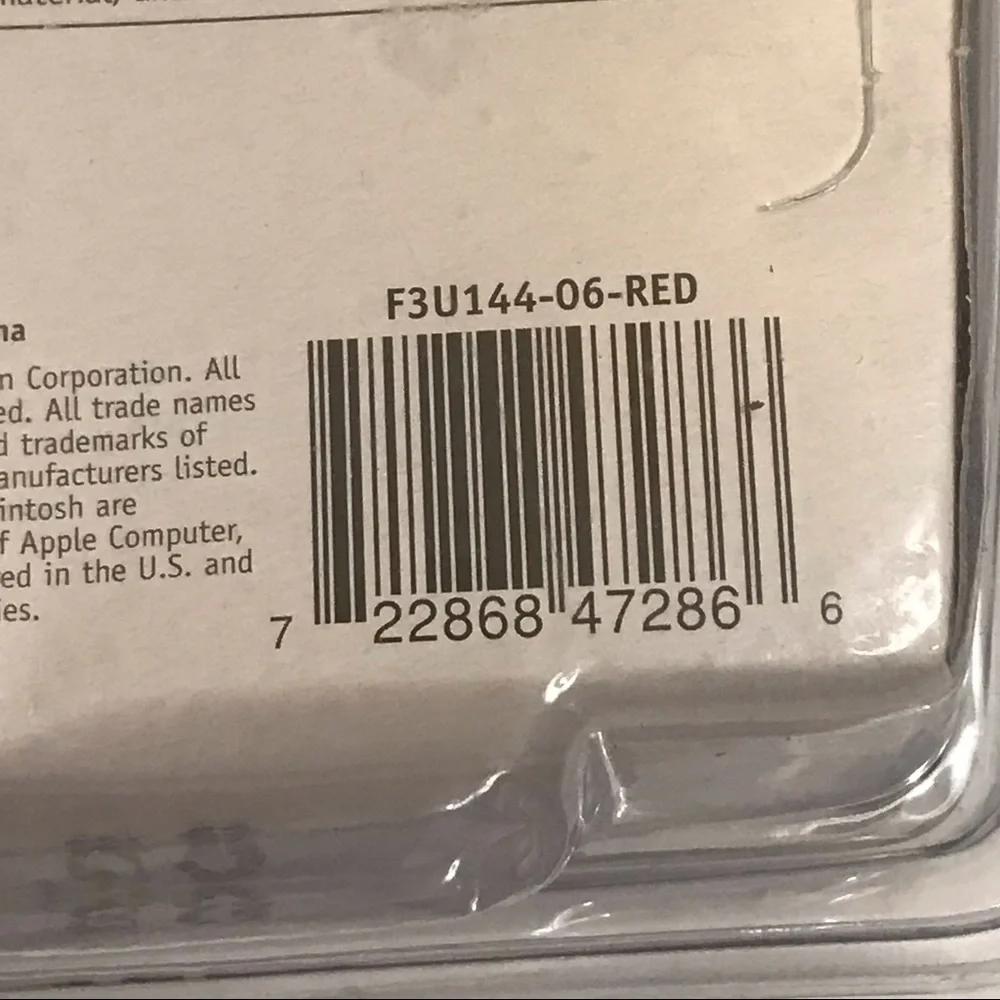 Belkin USB Red Lighted Cable - 6 feet -F3U144-06-RED - New in box.
